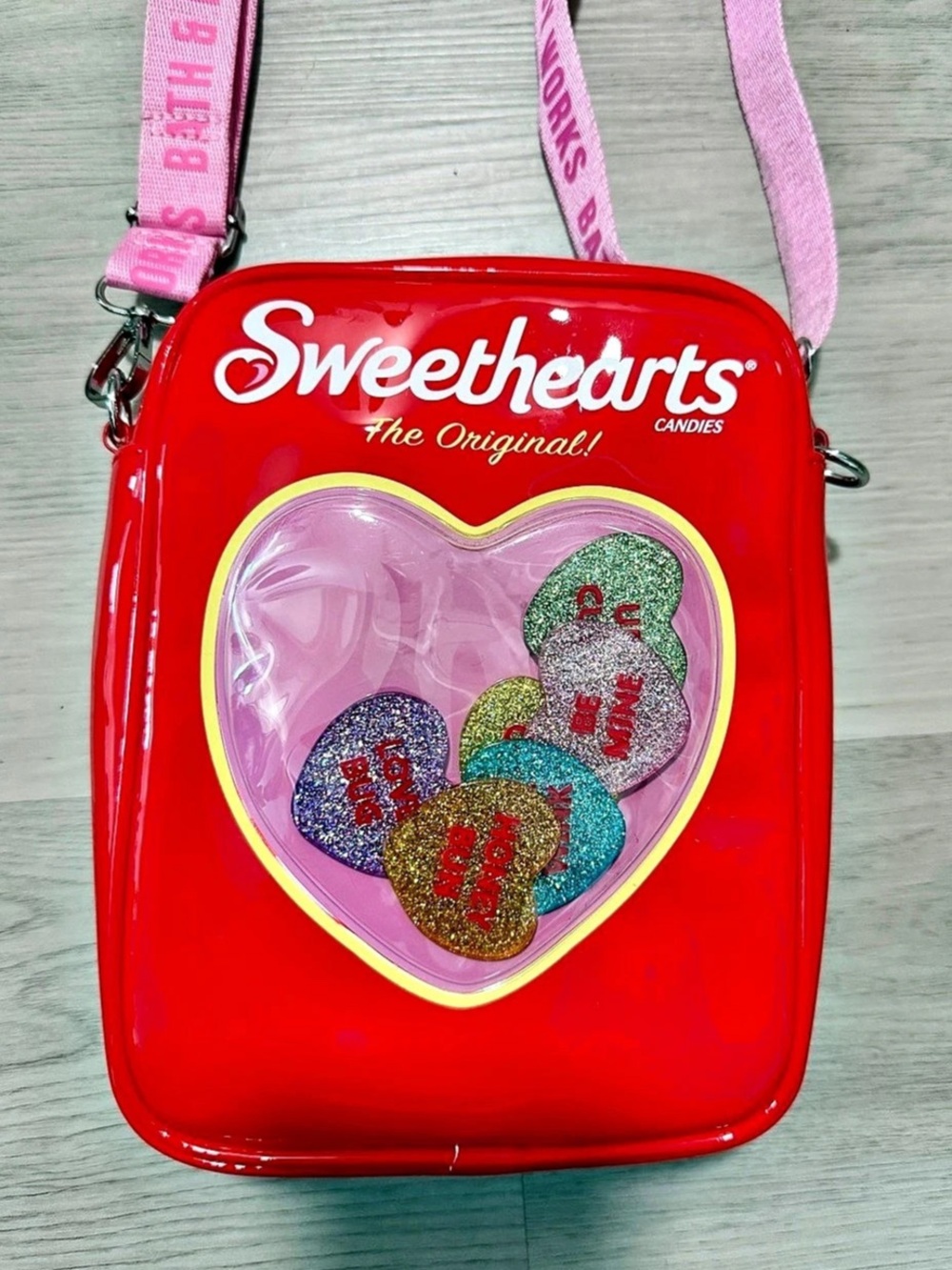 Sweethearts Red Heart Glitter Shoulder Bag Pink Gold Green Holiday Theme
